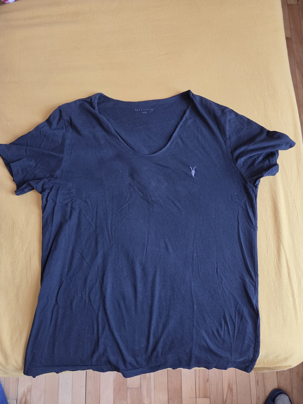 All Saints Black Scoop Neck Short Sleeve Tee with Subtle Logo